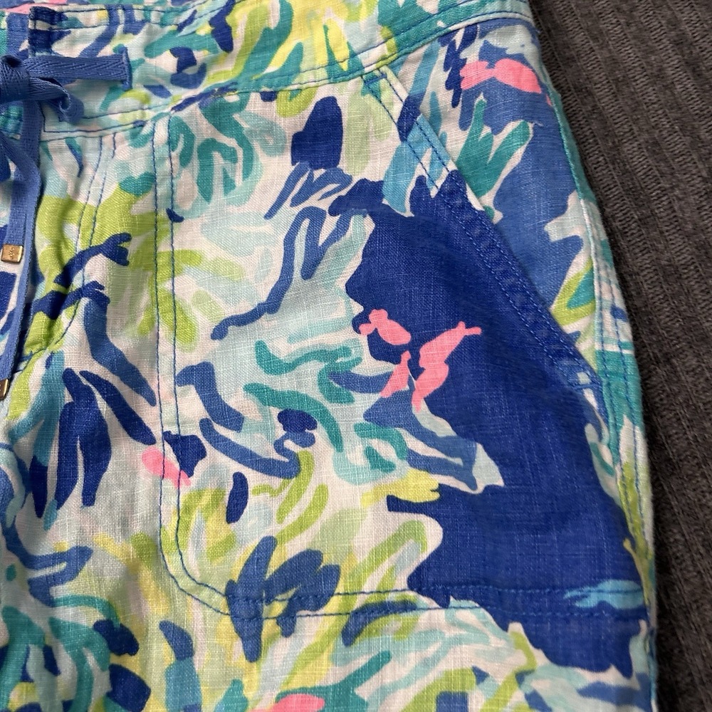 Lilly Pulitzer Womens Linen Wide Leg Pants Blue Green Pink Tropical Beach Size 4 - Picture 9 of 13